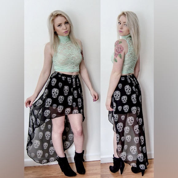 💀 H&M | Día de Los Muertos (Day of the Day) Sugar Skull High-Low Skirt 💀 - Picture 2 of 8